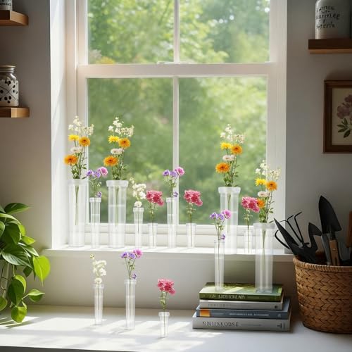 BrightRow 100 Pcs Flower Water Tubes with Caps Multisize Clear Plastic Floral Vials Holder for Single Stem Roses, Buds, Bouquets Fresh Flower Floral Picks Arrangement Centerpieces Decoration, 4 Size