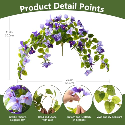 Faux Bougainvillea Artificial Flowers Plants for Outdoor Spring Summer Decoration, 2 Pcs Fake Silk Flower Outside UV Resistant Realistic Long Trailing Vines for Home Porch Patio Balcony Yard(Purple) - color: Mix 1