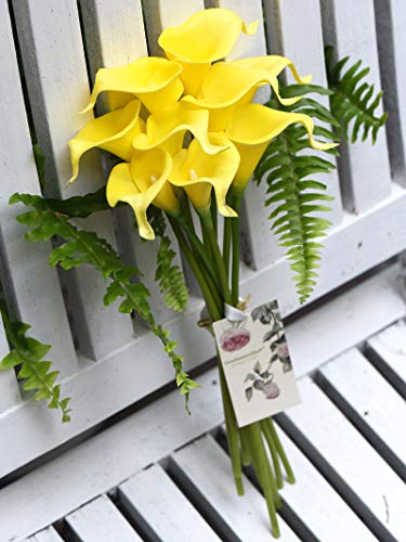 FiveSeasonStuff Real Touch Calla Lily Artificial Flowers Wedding Bridal Bouquet | Floral Arrangements | 15 Calla Lilies (Lemon Yellow) - color: Lemon Yellow