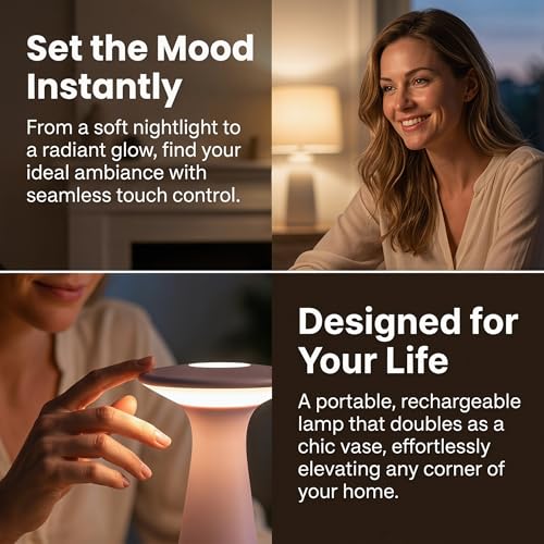 Rechargeable Vase Lamp, Cordless Flower Table Lamp | Portable LED Small Night Light, For Restaurant & Dining Room, For Bedroom Office, Unique Birthday Gifts for Women - color: Pink