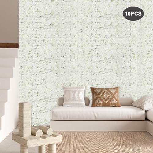 Flower Wall Panel Floral Backdrop,10 pcs 24"" X 16"" White Artificial Flower Wall Flower Panel,Silk Fabric Wall Decor for Wall Decor, Party Wedding Decor, Bridal Shower