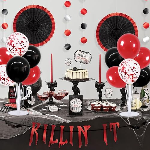 TONIFUL 4 Set Red and Black Balloon Centerpieces for Table,Balloon Stand Kit for Black Red Party Decor 2026 Graduation Wedding Chinese New Year Eve Birthday Party Decorations,Retirement - color: Black Red Confetti