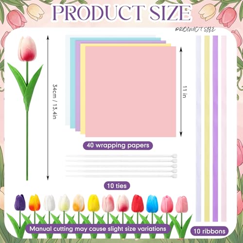 Zeyune Graduation Gifts Mini Faux Tulip Bouquet Kit, 10 DIY Artificial Tulip Flower Bouquets with Wrapping Paper and Ribbons, Class of 2026 Party Favors Gifts for Students Teachers Guests(Multicolor) - color: Multi Color
