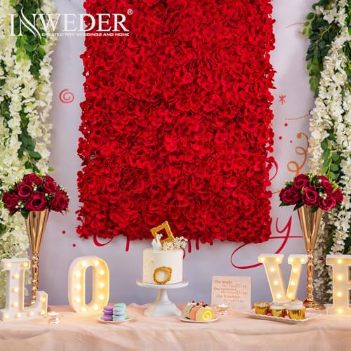 Flower Wall Panel Backdrop: 6 Pcs 24 x 16 Inch Red Artificial Hydrangea Floral Panels - color: Red, size: 6 PCS