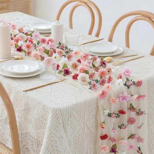 Suncalla 6 Pcs 35.46 ft Flower Garlands Backdrop Garden Party Decoration Artificial Wildflower Vines Fake Flower Vines Faux Silk for Wedding Bridal Wall Arch(Classic,Pink) - color: Pink