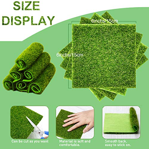 Mudder 10 Pcs Fake Grass for Crafts 6 x 6 Inches Artificial Grass Fairy Garden Turf Simulation Moss Turf Miniature Ornament for DIY Ornament Decoration