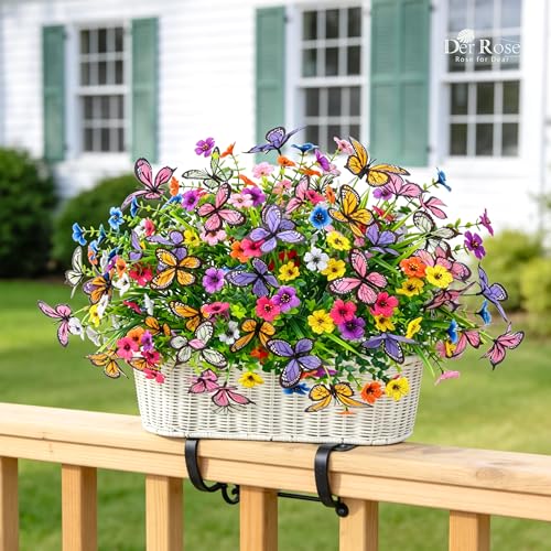 Der Rose 12Pcs Artificial Flowers for Outdoors with Large Fake Butterfly Flowers, Colorful Faux Flowers UV Resistant Outdoor Plants for Porch Patio Garden Window Box Outside Decor - color: Colorful D