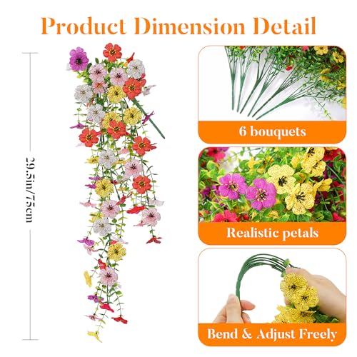 AGIRL 6 Bundles Artificial Flowers for Spring Decoration,Faux Plants for Outdoor Planters,UV & Fad Resistant Silk Fake Flowers for Garden Patio,Porch,Yard,Balcony,Farmhouse Decor (6 Multicolor) - color: Mix 6 Colors