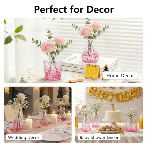RUCKAE Glass Bud Vases Mini Flower Vase Small Vintage Vases for Centerpiece Table Wedding Decorations Home Decor Party(Gradient Pink 32pack) - color: Gradient Pink