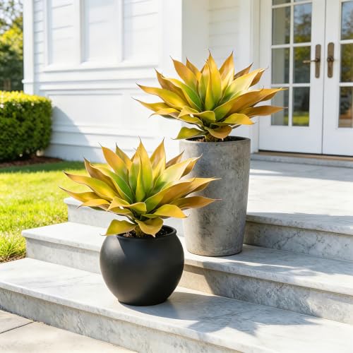 2Pack Fake Agave Plants 18 Inch Large Artificial Succulents Realistic UV Resistant Faux Aesthetic Plants for Outdoors Tropical Plant Greenery for Home Garden Front Porch Decor - 21Leaves, Yellow - color: Yellow, size: 18"- 2pcs
