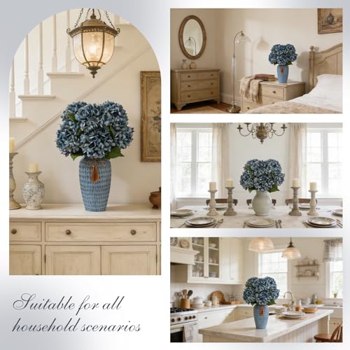 6PCS 21 Inch Lifelike Artificial Silk Hydrangea Flowers, Large Fake Hydrangea Flowers Bouquet with Stems, Full Faux Hydrangea for Home Decor Wedding Table Party Office Decor(Dusty Blue) - color: Dusty Blue