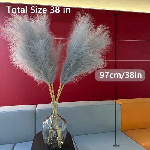 38" 10 Stems Faux Pampas Grass Tall - Grey Tall Pampas Grass Decor Pompas Floral Arrangement and Vase Filler for Boho Home Wedding Mothers Day Decoration - color: A-grey