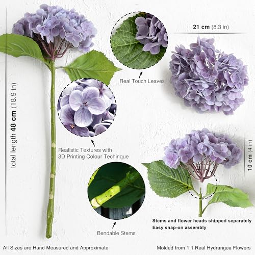 FiveSeasonStuff Real Touch Silk Hydrangea Flowers, 2 Large Long Stem Artificial Flowers for Floral Arrangements (Faded Purple) - color: Faded Purple (2 Stems)