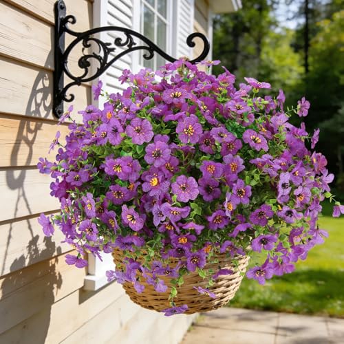 24 Bundles Artificial Flowers for Outdoors, UV Resistant Faux Flowers for Outdoor Planters, Fake Flowers for Outside Porch Patio Window Box, Mixed Color Daisy Bushes for Garden Decor(Purple) - color: Purple