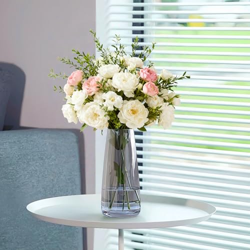 Crystal Clear Glass Vase, Flower Vase for Table Centerpiece Home Decor, Modern Vases for Living Room, Wedding, Office, Coffee Table, Birthday Housewarming Gift, 8.3inch (Gray) - color: Gray