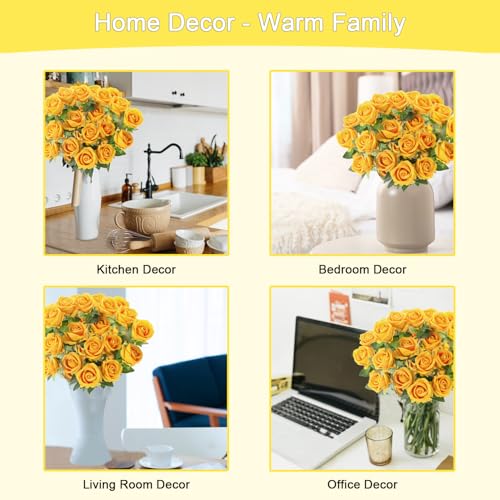 12Pcs Yellow Roses Artificial Flowers Fake Roses Faux Velvet Silk Flower for Home Wedding Decoration (Pearl Rose, Yellow) - color: Pearl Roses - Yellow 12p
