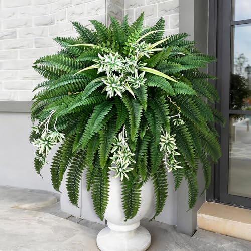 Livole 60" Large Fake Ferns, 118 Branches Artificial Ferns for Outdoors Faux Boston Fern Realistic UV Resistant for Planter Indoor Home Garden Porch Hanging Decor, 1Pcs - size: 60"-118 Branches-1 Pcs