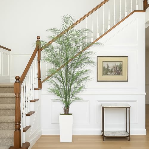 GarveeHome 6 ft 72 in Faux Areca Palm Plants Fake Palm Tree w/ 44 Realistic Trunks & Full Lifelike Palm Leaves Artificial Dypsis Lutescens Plants for Indoor Home Décor with Trapezoidal Prism White Pot