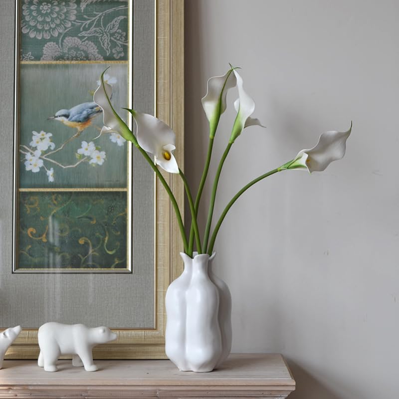 6 Pieces Calla Lily Artificial Flowers,Real Touch Latex Flowers,22“Long Stem Artificial Flowers for DIY Wedding Bouquet Party Home Table Centerpieces Decor (White) - color: White