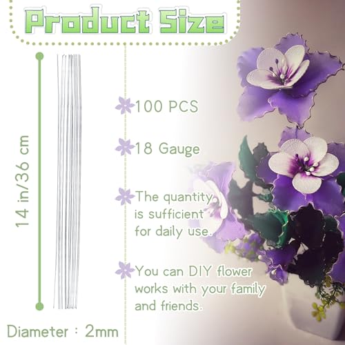 100 Pcs White Paper Wrapped Floral Stems Wire, 14 Inch 18 Gauge, Crafts Supplies for DIY Flower Arrangement - size: 100 Pcs White 18 Gauge
