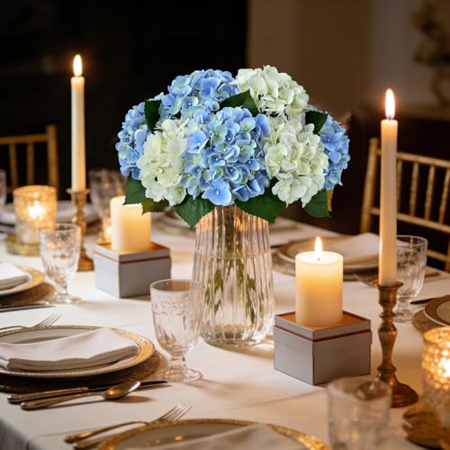 ZYTUYO 5PCS Blue Hydrangea Artificial Flowers Small Fake Latex Real Touch Hydrangeas Flowers with Stems Faux Silk Bouquet for Home Decor Table Wedding Party Outdoor Centerpieces - color: Light Blue