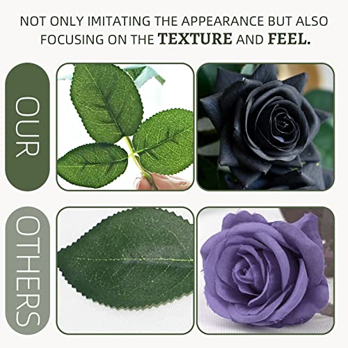 ZMZQ&flw Black Roses Artificial Flowers 12PCS, Real Touch Silk Flowers, Realistic Single Fake Flower with Individual Stems Leaves - color: Black 12pcs