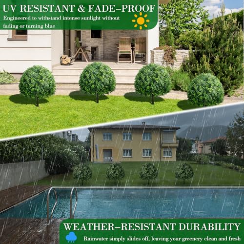 24.8 Inch Artificial Boxwood Trees, 2 Sets Faux Boxwood Topiary with Spikes, Pot Filler Fake Shrubs Plants for Outdoor PlantersFront Porch Decor Round Topiary Bush Balls Home Garden Spring - color: 24" Boxwood