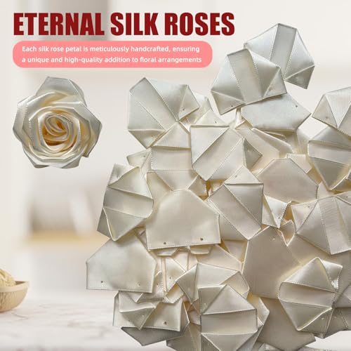 300Pcs Premade Satin Ribbon Rose Petals Half-Finished for Eternal Rose DIY Ramos Forever Flowers Bouquets Everlasting Floral,for Wedding,Anniversary,Birthday (300 Pcs Cream White) - color: 300 Pcs Cream White