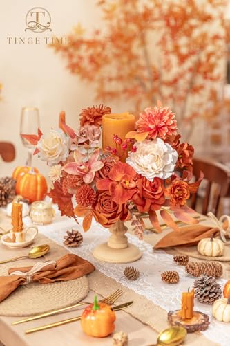 TINGE TIME Roses Artificial Flowers Orange Faux Flowers Bulk for DIY Bridal Wedding Bouquets Baby Shower Fall Centerpiece Table Home Decorations - color: Terracotta Orange