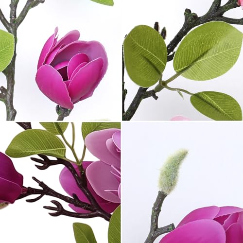 6PCS Artificial Magnolia Flowers Stems for Spring Decoration,26In Artificial Purple Fake Flowers with Buds Faux Long Stem Floral Arrangement for Vase Table Centerpiece Indoor (Purple) - color: Purple
