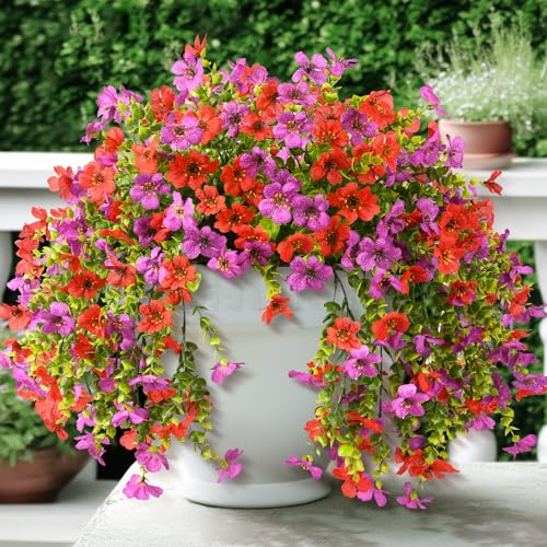 ZFProcess Artificial Hanging Flowers for Outdoors Spring Summer Decoration, 2PCS Silk Fake Daisy Realistic Outdoor Flowers UV Resistant Porch Patio Window Yard Decor(Purple Red) - color: Purple Red