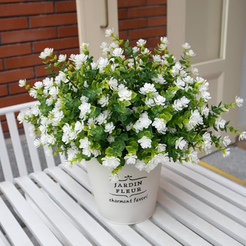 Artificial Flowers for Outdoors,12 Bundles UV Resistant Artificial Outdoor Flowers, Not-Fading Plastic Faux Flowers for Outdoor Planters for Home Garden Porch Yard Decor, White - color: White