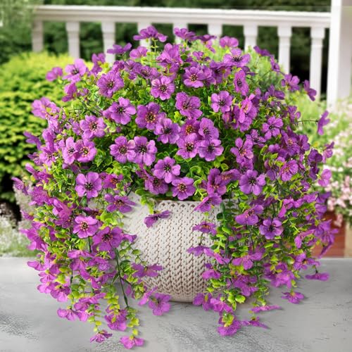 ZFProcess Artificial Hanging Flowers for Outdoors Spring Decoration, 2PCS Silk Fake Daisy Realistic Outdoor Flowers UV Resistant Porch Patio Window Yard Decor(Purple) - color: Purple