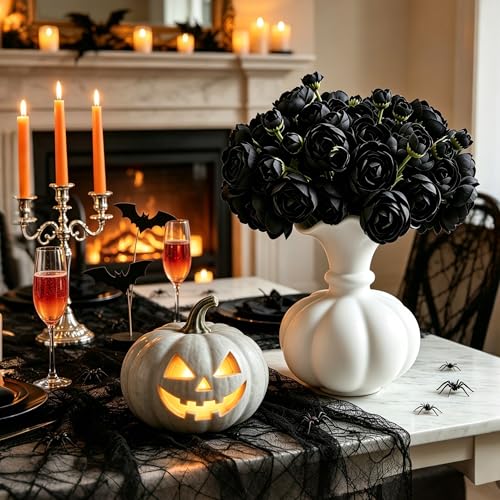 24 Stems Artificial Ranunculus Flowers, 96 Bloom Faux Silk Ranunculus Bouquet for Wedding Decorations, Home Décor, Holiday Arrangements & Large Event Centerpieces (Black) - color: Black