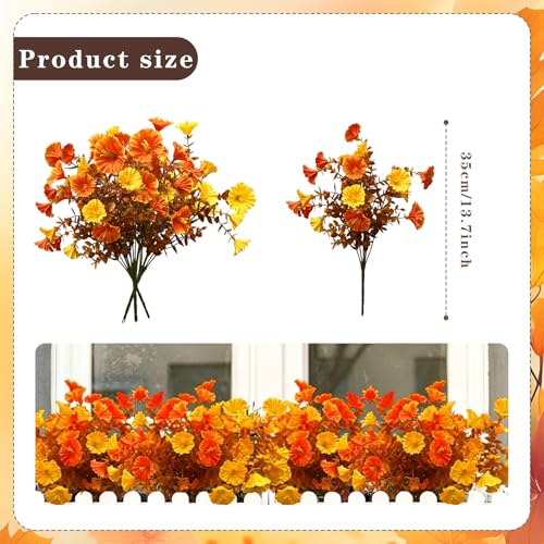 6 Pcs Artificial Fall Flowers 13.7 Inch Faux Autumn Floral Stems Mixed Burnt Orange Fake Bouquet Thanksgiving Table Centerpiece Home Decor - color: Orange Yellow