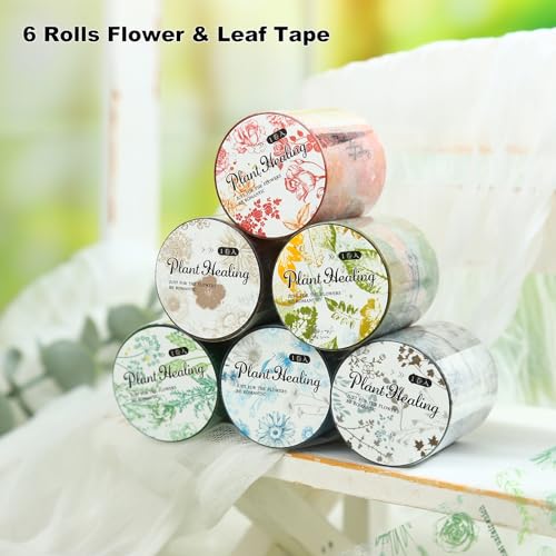 Botanical Impressions PET Tape Set – 6 Floral & Leaf Designs, Transparent Adhesive Craft Tape for Scrapbooking, Junk Journal, Card Making & DIY Decoration - style: Botanical Healing
