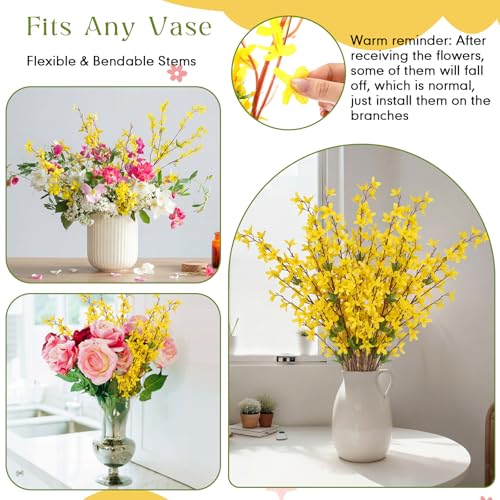 XunYee Fake Forsythia Long Stems Artificial Forsythia Branches Yellow Flower Branches Artificial Orchids Flower Branch Faux Flowers Stem for Home Wedding Indoor Outdoor Decor(25.5inch,12 Pcs) - size: 25.5inch
