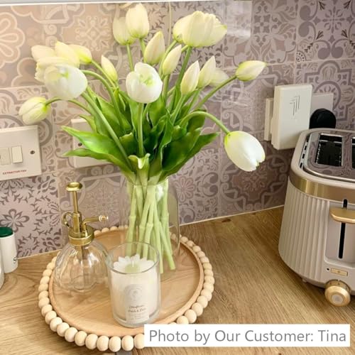 Avoeco 20Pcs Artificial Tulips Flowers Real Touch Latex – Faux Tulips Bouquet for Home Decor, Wedding Centerpieces, Spring Floral Arrangements, Fake Flowers for Vase Decoration (20, White) - color: White