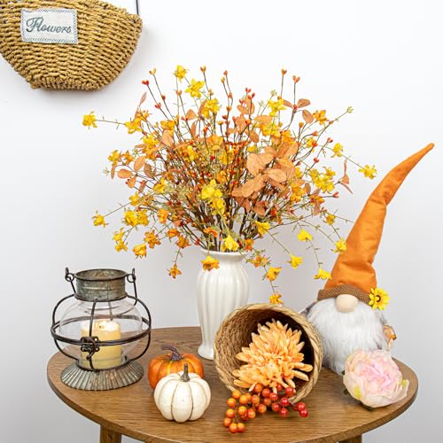 Artificial Fall Flowers with Berries 12 Pack Fall Floral Picks 17 Inch Orange Berry Stems with Orange Flowers Eucalyptus Leaves for Autumn Harvest Thanksgiving Day Flower Arrangements