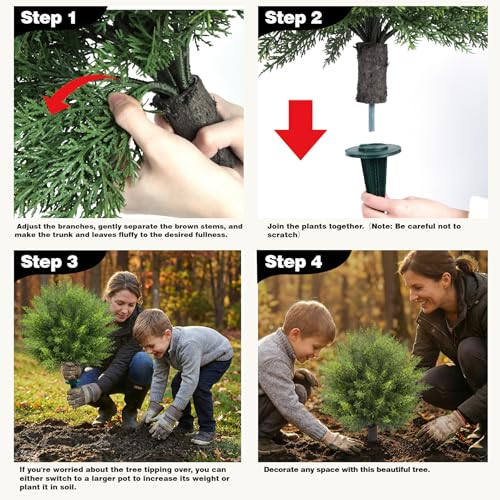 Joyooss 2FT Artificial Cedar Topiary Ball Trees Outdoor Fake Plants Faux Plants Front Porch Decor for Indoor Outdoor Garden Plant 2 Pack Fake Evergreen Bush UV Resistant with Ground Spike - size: 2FT