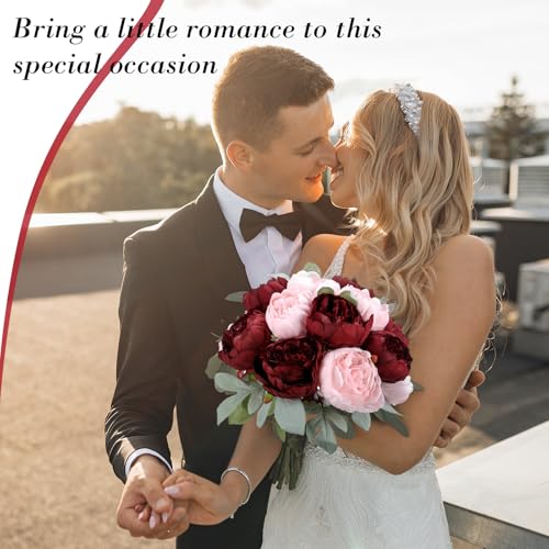 Zeyune 50pcs Artificial Peonies Flowers 4'' Fake Peonies DIY Craft Silk Flower Bulk for Home Wedding Bridal Bouquet Birthday Dining Room Table Centerpieces Backdrop Party Decor(Burgundy and Pink) - color: Burgundy and Pink