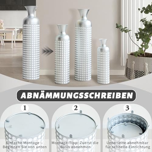 Tall Floor Vases Set of 3 for Decor Living Room Floor, White Vases Home Decor, Embossed Body Pattern, Geometric Cylinder (Silver 2) - color: Silver 2