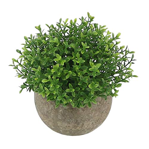 Ogrmar Mini Plastic Faux Plants in Pot/Small Topiary Shrubs Fake Greenery for Bathroom, House Decorations (Green Grass) - color: Green Leaf