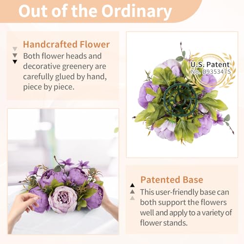NUPTIO Peony Artificial Flowers for Centerpieces: 2 Pcs 9.4 inch Diam Purple Faux Peony Flowers Fake Flower Balls Arrangement Bouquet Wedding Centerpieces for Tables Wedding Centerpiece Decorations - color: Purple