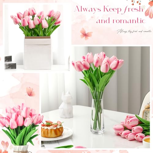 Lyrow 30 Pcs Tulips Artificial Bouquet Flowers Faux Tulips for Home Kitchen Wedding Decorations,Gift Idea for Easter Decor Mother's Day Birthdays(Rose Red) - color: Rose Red