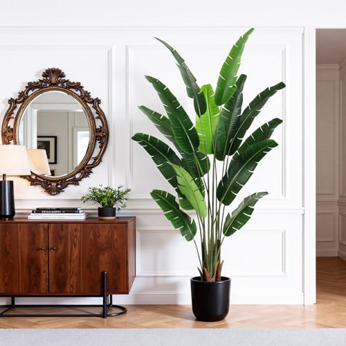 YEPDIN Artificial Bird of Paradise Plant 7 FT Fake Banana Leaf Plant Faux Tree Decor Large Fake Plants Realistic Indoor Outdoor Tall Floor Plant for Living Room, Office Decor - style: 7 FT