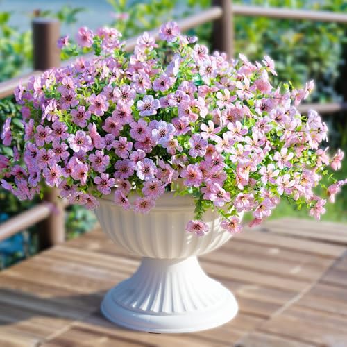 Artificial Fake Flowers Plants for Outdoors Spring Summer Decoration,Faux Flowers Plants Greenery UV Resistant Silk Daisy Realistic for Outside Planter Front Porch Patio Garden Home 16 Bundles（Pink） - color: Pink