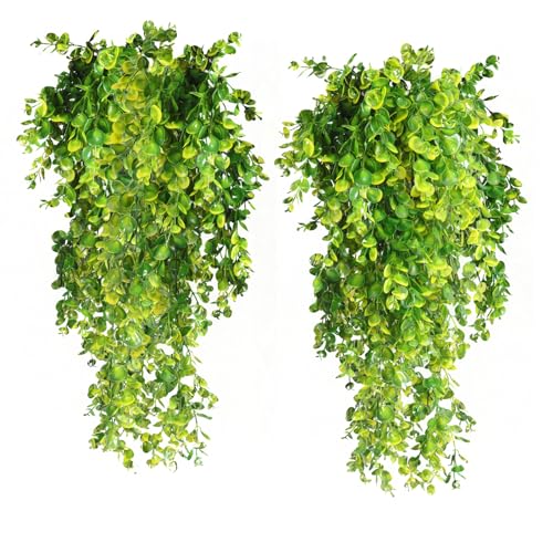 RECUTMS 4Pcs 29.9 Inches Fake Hanging Eucalyptus Plants,Easy Care,No Wilt | UV Resistant,Lifelike,Plastic Artificial Greenery, Ivy Garlands, Indoor Home Garden Wedding Farmhouse Balcony Decor - color: Yellow
