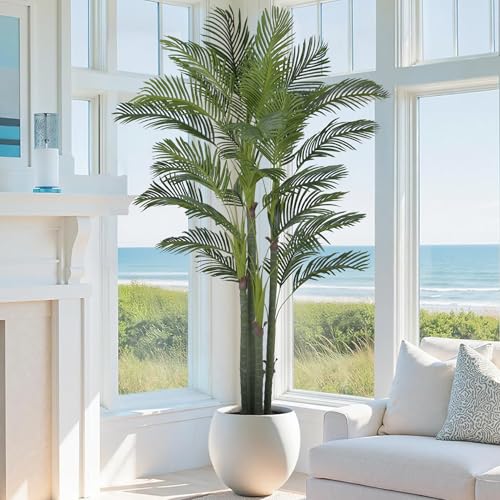 Roselywed Artificial Areca Palm Tree 8FT with 32 Leaves Realistic Tall Large Fake Faux Tropical Silk Plant 96 Inch Black Pot for Indoor Home Office Porch Mall School Decor Housewarming Gift - size: 8ft