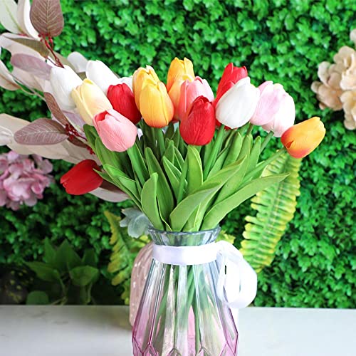 24pcs Multicolor Artificial Tulip Latex Real Touch for DIY Bouquets Wedding Party Bridal Baby Shower Home Decor (Multicolor Tulip)